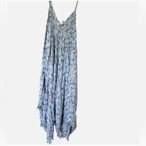 Goa Beachwear by Japna Dress/Cover-up Sz M Handkerchief Hem Blue/pink-NWOT